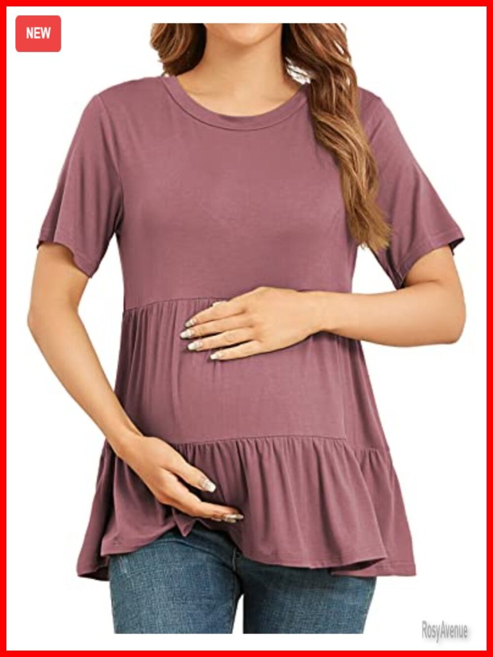 Womens Maternity Scoop Neck Tiered Ruffle Short Sleeve Tunic T-Shirt